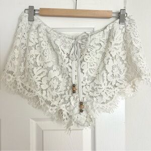 Chaser Lined White Lace Drawstring Short, L, NWOT